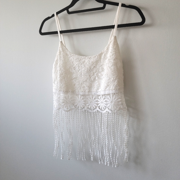 White Boho Crop Top - Size M - Picture 3 of 6